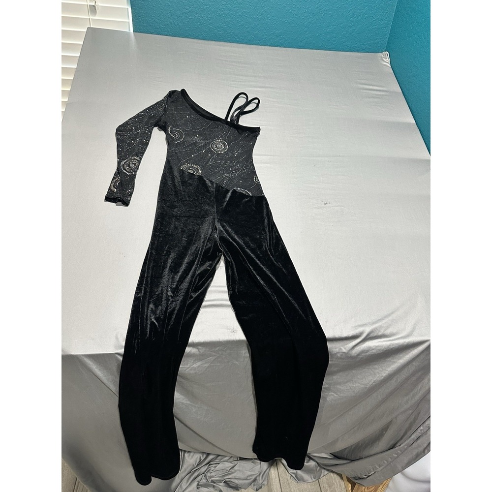 Leo's Dancewear Black Velvet Glitter One Shoulder Jumpsuit‎ S